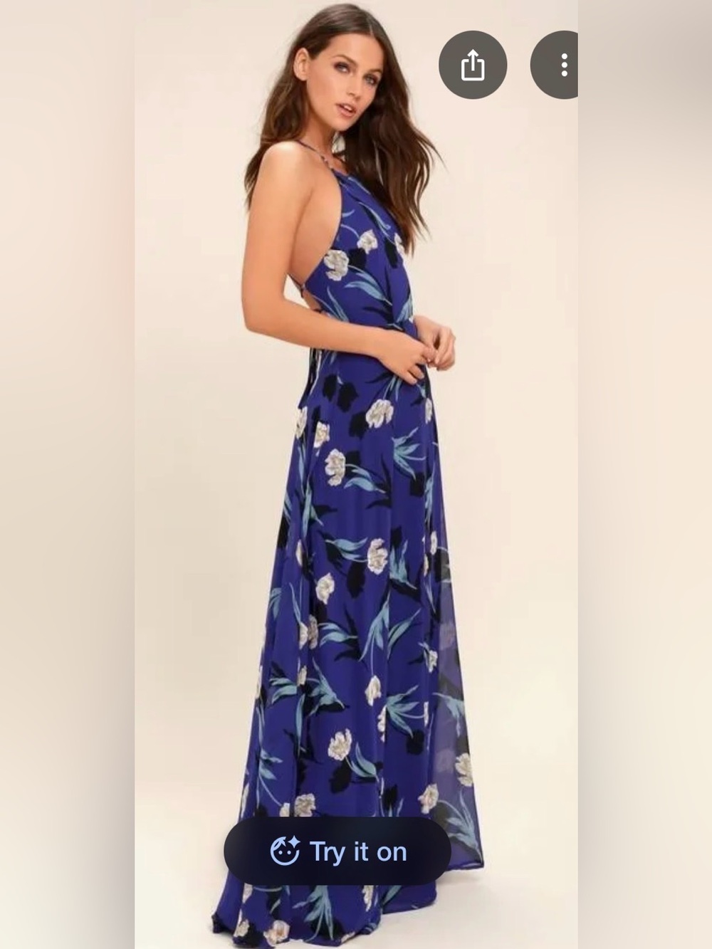 Lulus All I Need Royal Blue Floral Lace-Up Maxi Dress Open Back Small